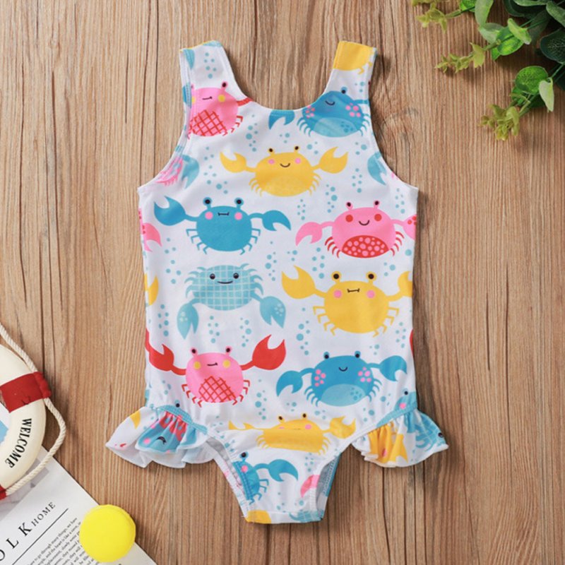 Summer Kids Swimsuit Cartoon Crab Donut Printing Breathable Quick-drying Swimwear For 0-3 Years Old Girls white crab 1-2Y 90CM