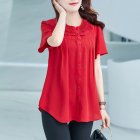 Summer Large Size Blouse For Women Short Sleeves Loose Chiffon Shirt Simple Solid Color Elegant Cardigan Tops red M