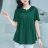 Summer Large Size Blouse For Women Short Sleeves Loose Chiffon Shirt Simple Solid Color Elegant Cardigan Tops green M