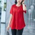 Summer Large Size Blouse For Women Short Sleeves Loose Chiffon Shirt Simple Solid Color Elegant Cardigan Tops green 4XL