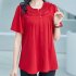 Summer Large Size Blouse For Women Short Sleeves Loose Chiffon Shirt Simple Solid Color Elegant Cardigan Tops blue M