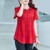 Summer Large Size Blouse For Women Short Sleeves Loose Chiffon Shirt Simple Solid Color Elegant Cardigan Tops blue M