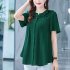 Summer Large Size Blouse For Women Short Sleeves Loose Chiffon Shirt Simple Solid Color Elegant Cardigan Tops blue M