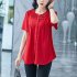 Summer Large Size Blouse For Women Short Sleeves Loose Chiffon Shirt Simple Solid Color Elegant Cardigan Tops blue M
