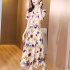 Summer Large Size Chiffon Dress For Women Elegant Floral Printing Casual Dress For Party Travel As shown 4XL