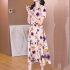Summer Large Size Chiffon Dress For Women Elegant Floral Printing Casual Dress For Party Travel As shown 5XL