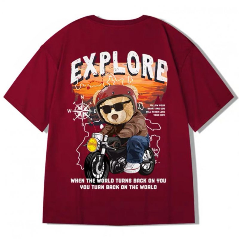 Summer Large Size Loose T-shirt For Men Half Sleeves Trendy Printing Round Neck Pullover Tops For Couple G107 Red 7XL