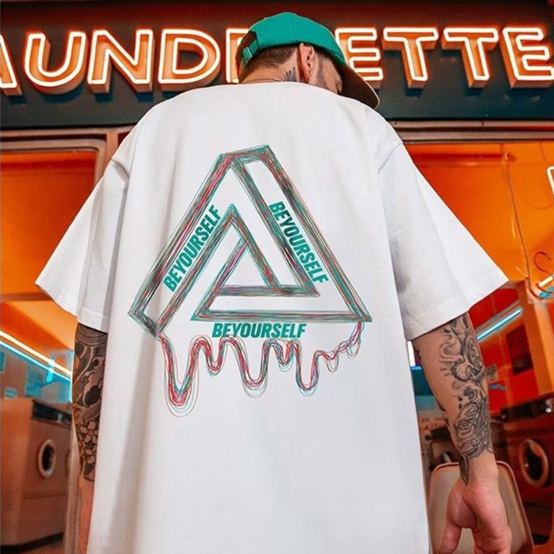 Summer Large Size Loose T-shirt For Men Half Sleeves Trendy Printing Round Neck Pullover Tops For Couple G108 white XL