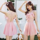 Summer Large Size One-piece Swimwear Women Slim Fit Conservative Belly-covering Solid Color Ruffled Swimsuit 9138 pink one size