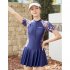 Summer Large Size Swimwear For Women Short Sleeves Contrast Color Quick drying Swimsuit For Swimming Hot Spring E90 2XL