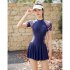 Summer Large Size Swimwear For Women Short Sleeves Contrast Color Quick drying Swimsuit For Swimming Hot Spring E90 2XL
