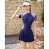 Summer Large Size Swimwear For Women Short Sleeves Contrast Color Quick drying Swimsuit For Swimming Hot Spring E91 2XL