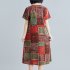 Summer Loose Round Neck Short Sleeve Printed Waist Mid length Dress For Women Orange M