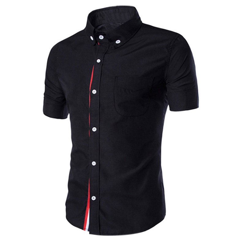 Summer Male Casual Short-sleeve Shirt Solid Colour Tops Gift black_M