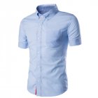 Summer Male Casual Short sleeve Shirt Solid Colour Tops Gift light blue L