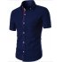 Summer Male Casual Short sleeve Shirt Solid Colour Tops Gift light blue XL