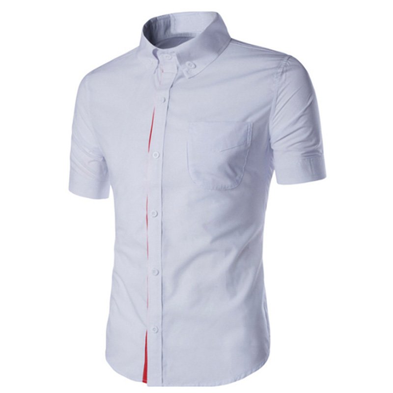 Summer Male Casual Short-sleeve Shirt Solid Colour Tops Gift white_XXL