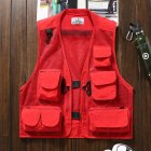 Summer Men Cargo Vest Trendy Stand Collar Waistcoat With Multi-pocket For Outdoor Photography Fishing Hiking red XXXL