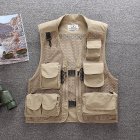 Summer Men Cargo Vest Trendy Stand Collar Waistcoat With Multi-pocket For Outdoor Photography Fishing Hiking beige L