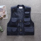 Summer Men Cargo Vest Trendy Stand Collar Waistcoat With Multi-pocket For Outdoor Photography Fishing Hiking navy blue M