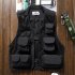 Summer Men Cargo Vest Trendy Stand Collar Waistcoat With Multi pocket For Outdoor Photography Fishing Hiking black M