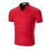 Summer Men Short Sleeves T shirt Fashion Solid Color Stand Collar Casual Cotton Tops red L