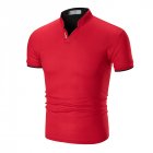 Summer Men Short Sleeves T-shirt Fashion Solid Color Stand Collar Casual Cotton Tops red 2XL