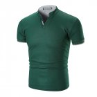 Summer Men Short Sleeves T-shirt Fashion Solid Color Stand Collar Casual Cotton Tops green 3XL