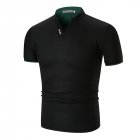 Summer Men Short Sleeves T-shirt Fashion Solid Color Stand Collar Casual Cotton Tops black 2XL