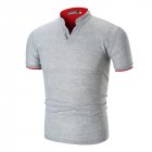 Summer Men Short Sleeves T-shirt Fashion Solid Color Stand Collar Casual Cotton Tops grey L
