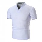 Summer Men Short Sleeves T-shirt Fashion Solid Color Stand Collar Casual Cotton Tops White 2XL