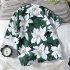 Summer Men Short Sleeves T shirt Fashion Hawaiian Style Printing Tops Lapel Loose Pullover Beach Shirt 8877 lotus XL