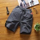 Summer Men Sports Shorts Middle Waist Drawstring Cotton Linen Loose Casual Cropped Pants dark green L