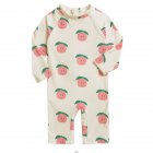 Summer One-piece Swimsuit For Baby Girls Boys Cute Printing Long Sleeves Quick-drying Sunscreen Swimwear beige peach S