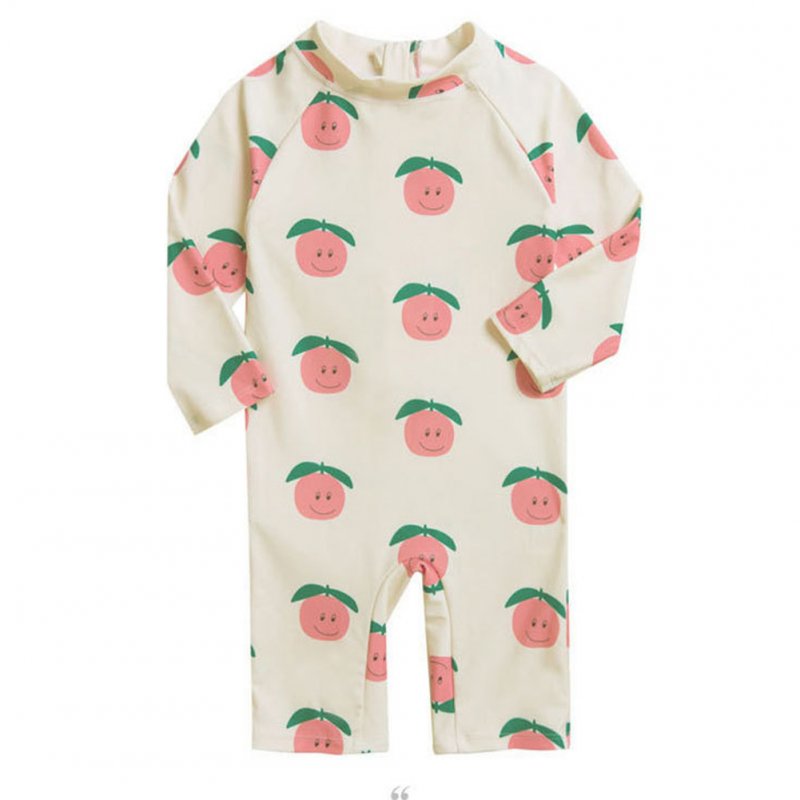 Summer One-piece Swimsuit For Baby Girls Boys Cute Printing Long Sleeves Quick-drying Sunscreen Swimwear beige peach XL