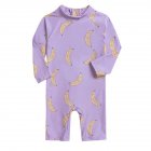 Summer One-piece Swimsuit For Baby Girls Boys Cute Printing Long Sleeves Quick-drying Sunscreen Swimwear purple banana XL