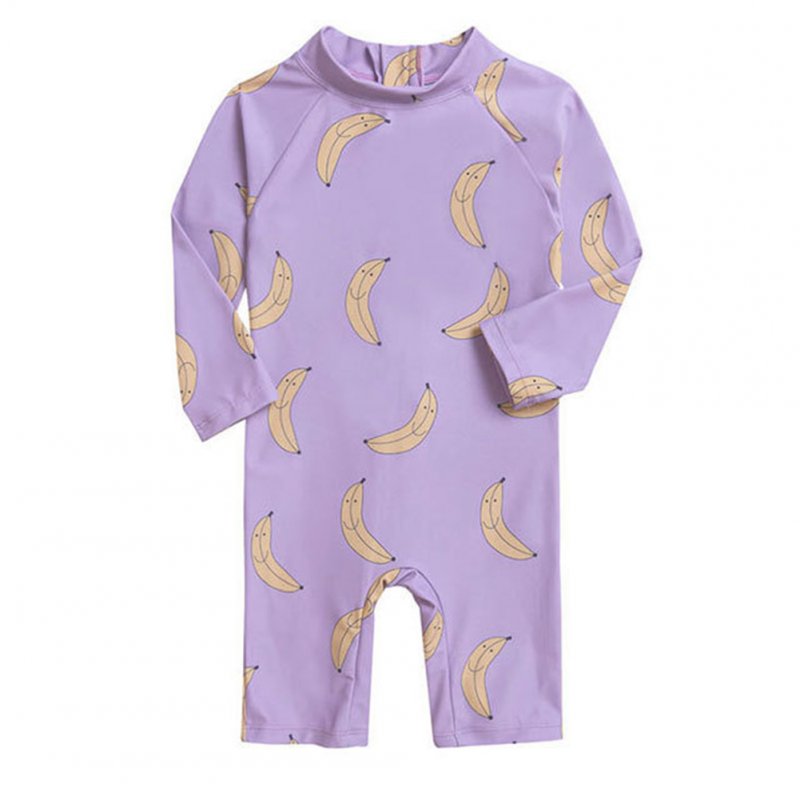 Summer One-piece Swimsuit For Baby Girls Boys Cute Printing Long Sleeves Quick-drying Sunscreen Swimwear purple banana XL