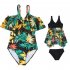 Summer One piece Swimsuit For Women Sweet Floral Printing Ruffled Swimwear Quick drying Slim Fit Swimsuit X2303 yellow leaves XL