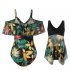 Summer One piece Swimsuit For Women Sweet Floral Printing Ruffled Swimwear Quick drying Slim Fit Swimsuit X2303 yellow leaves XL