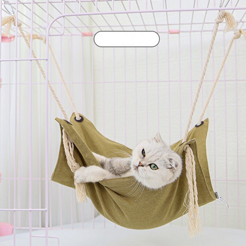 Summer Pet Hanging Nest Breathable Cotton Linen Tassels Hammock for Cats Khaki_47*47CM