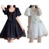 Summer Princess Dress For Women Sweet Lace Mesh Bowknot Short Dress Short Sleeves Solid Color A line Skirt SJ336 white M