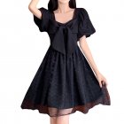 Summer Princess Dress For Women Sweet Lace Mesh Bowknot Short Dress Short Sleeves Solid Color A-line Skirt SJ336 black L