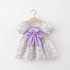 Summer Princess Dress For Girls Short Sleeves Sweet Floral Printing With Bowknot Dress For 0 4 Years Old Kids pink 0 1Y 73CM