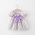 Summer Princess Dress For Girls Short Sleeves Sweet Floral Printing With Bowknot Dress For 0 4 Years Old Kids Purple 1 2Y 80cm