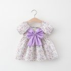 Summer Princess Dress For Girls Short Sleeves Sweet Floral Printing With Bowknot Dress For 0-4 Years Old Kids Purple 3-4Y 100cm