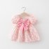 Summer Princess Dress For Girls Short Sleeves Sweet Floral Printing With Bowknot Dress For 0 4 Years Old Kids yellow 2 3Y 90cm