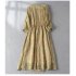 Summer Round Neck Dress For Women Elegant Floral Printing Linen Long Skirt Trendy High Waist Lace up Dress bean paste color M