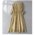 Summer Round Neck Dress For Women Elegant Floral Printing Linen Long Skirt Trendy High Waist Lace up Dress yellow L