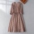 Summer Round Neck Dress For Women Elegant Floral Printing Linen Long Skirt Trendy High Waist Lace up Dress yellow L