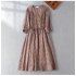 Summer Round Neck Dress For Women Elegant Floral Printing Linen Long Skirt Trendy High Waist Lace up Dress yellow L
